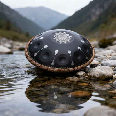 Black 440Hz Steel Tongue Drum Percussion Instrument Handpan in D Minor 10 Notes