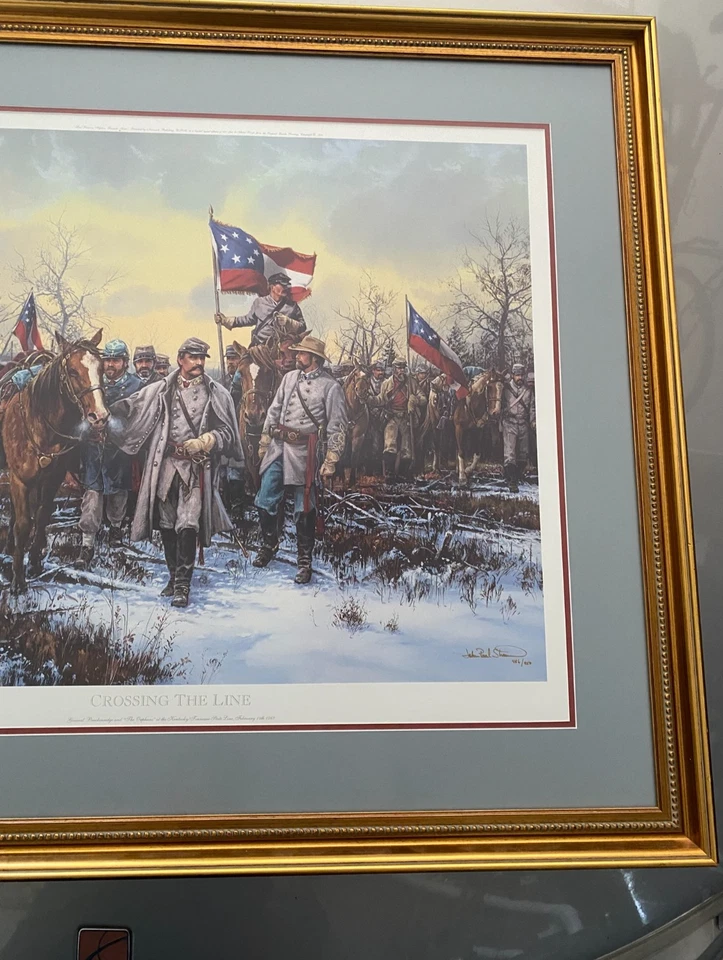 John Paul Strain Crossing The Line Guerra Civil ENMARCADO arte impresión numerada 34x38 Foto 4 de 4