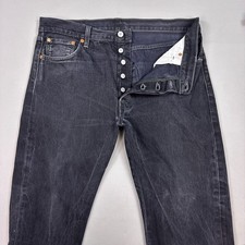 Levis 501 Jeans Mens 36x32 Black Button Fly Denim Pant Faded Distress Tag36x34