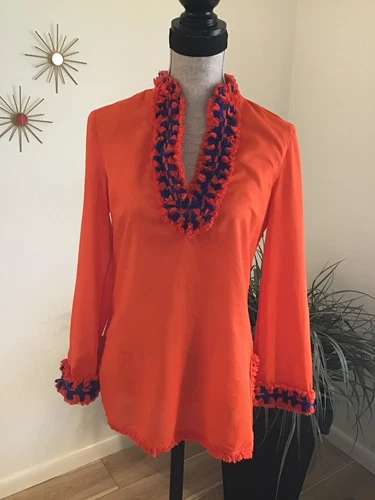 Tunica TORY BURCH Tory SAMBA ARANCIONE + BLU taglia 4 usata in ottime condizioni Resort Cover Up ($275)