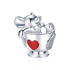 MULA 925 Sterling Silver Charms for Bracelets XXX-Small, Cute Elephant Cup 