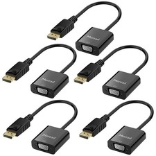 5 PCS Gold-Plated DisplayPort To VGA Adapter Male To Female Black