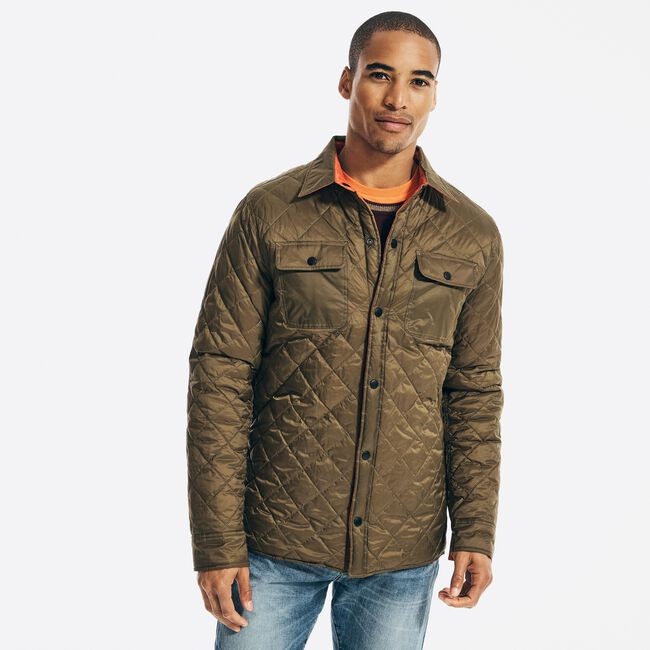 Nautica Mens Quilted Coat XL Green Reversible Solid 4390₽