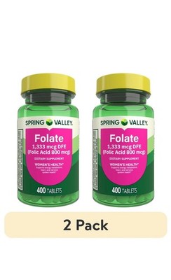 (2 pack) Spring Valley Folate Dietary Supplement, 1,333 mcg DFE, 400 Count