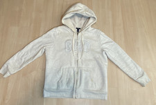 GAP Women's Full Zip Sherpa Lined Logo Hoodie Cream/Beige Pockets Size L