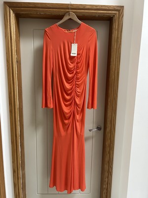 draped long sleeve maxi dress Danaé Brown Shirred-effect Draped Maxi Dress, S / Brown