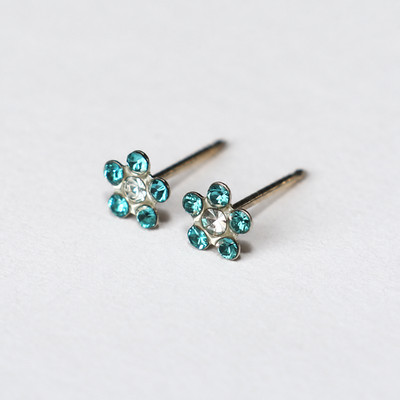 STUDEX 585 14K Solid Gold 5.14mm Blue Flower Stud Earrings - No Backings ~ 0.3g
