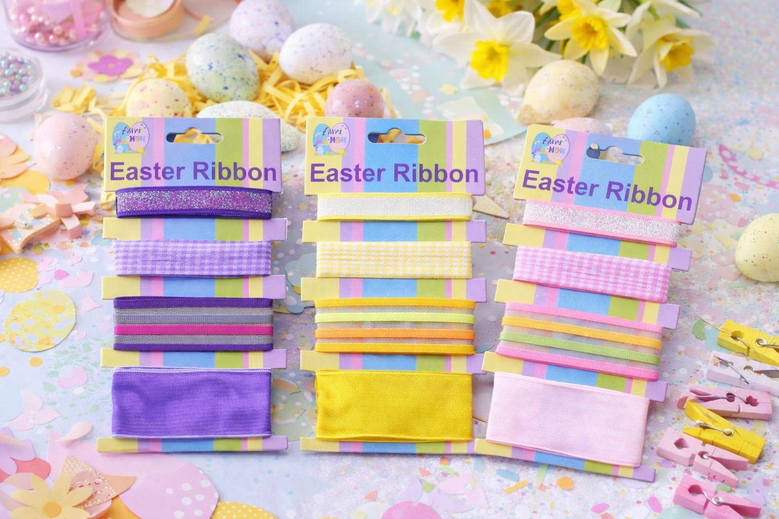Easter Craft Ribbon Bundle – 12 Ribbons in Pastel Colours | Pack of 3 Mixed Sets