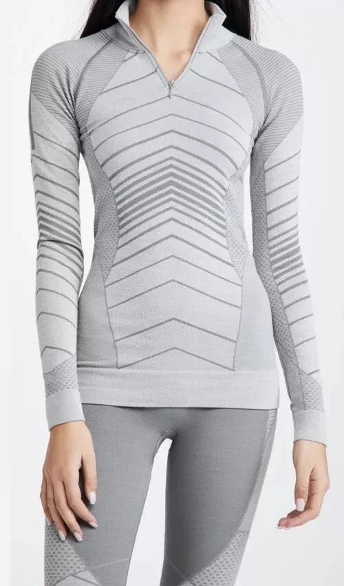 BNWT Sweaty Betty Merino Seamless Base layer Top XS, UK 8 Ski Zip Grey Silver