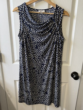 LOFT Blue White Abstract Cowl Neck Sleeveless Shift Knee Length Jersey Dress S