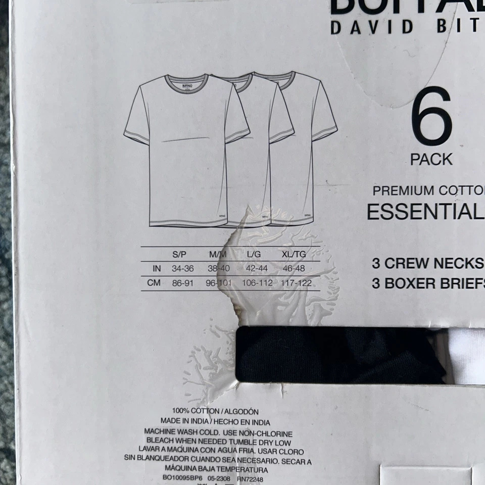 BUFFALO HOMBRE BLANCO CUELLO REDONDO CAMISETAS CALZONCILLOS BOXER NEGROS NUEVO Pequeño Juego de 6 Piezas Foto 4 de 4