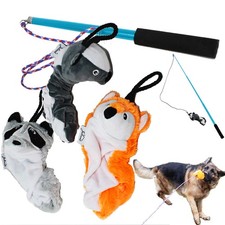 Jalousie Collapsible Dog Flirt Pole with 3 Squeaky Plush Toys for Interactive Pl