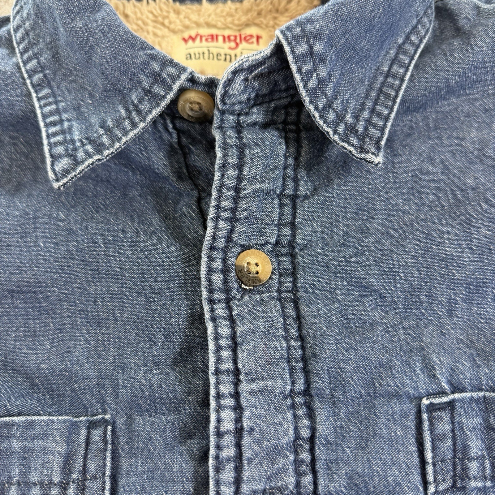 Wrangler Sherpa Lined Denim Shacket Mens M Blue Jean Jacket Fleece Coat Pockets thumbnail 11