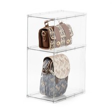 2 PCS Stackable Plastic Purse Organizer Closet Handbag Storage Shelf Clear