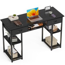 Small Computer Desk with Storage Drawer Home Office Writing Study Table Black
