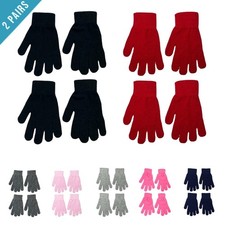 Boys Girls Gloves 2 Pairs Winter Warm Magic Gloves Stretch Unisex Teen School