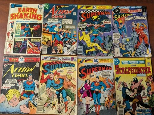 DC Vintage Lower Grade,Earth Shaking Stories , Superman Action Comics Scalphunt