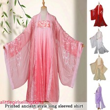 Floral Fairy Hanfu Chiffon Cloak Cardigan Wide Sleeved Coat Chinese Costumes