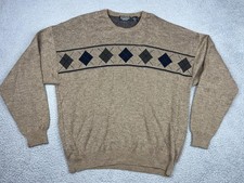 Preswick  Moore Sweater Mens XL Beige Argyle Knit Crewneck Pullover Wool Blend