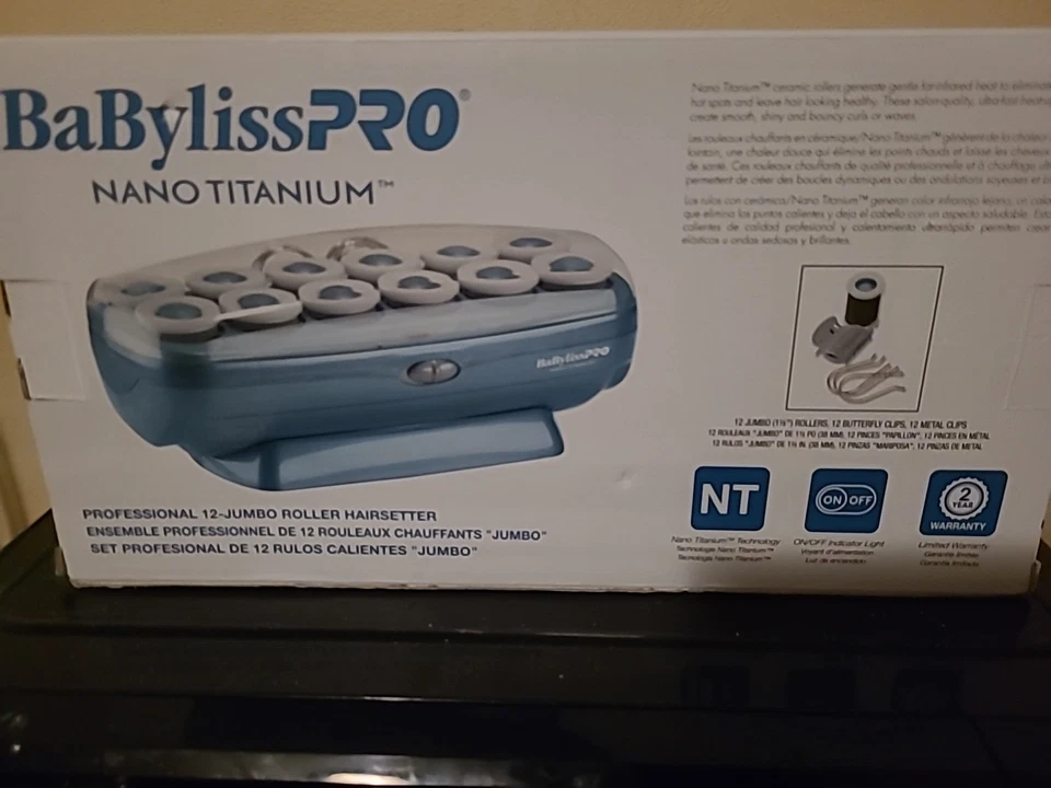 BaBylissPRO Nano Titanio Azul Blanco Profesional 12 Jumbo Hot Rollers Foto 3 de 4