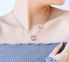 Butterfly Pendant Necklace for Women Girls Stainless Steel Chain Choker Jewelry