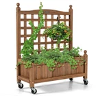 32in Wood Planter Box w/Trellis Mobile Raised Bed for Climbing Plant