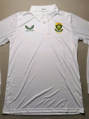 SOUTH AFRICA CRICKET Herren Gr. M Langarm Kragen Polo Oberteil NEU weiß Castore