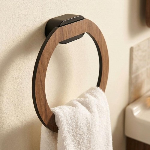 Matte Black/Brown Oval Towel Holder Ring Wall Mounted - Picture 1 of 3