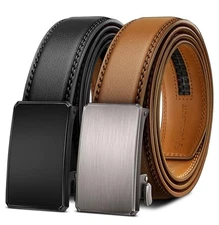  Men Ratchet Belt 2 Pack, 32"-38"Waist Adjustable 2pack-black/Orange Brown6548