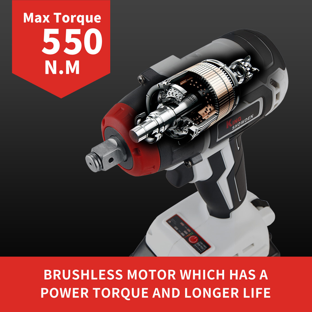 550NM Electric Cordless Impact Wrench Brushless Rattle Gun Drill +18V