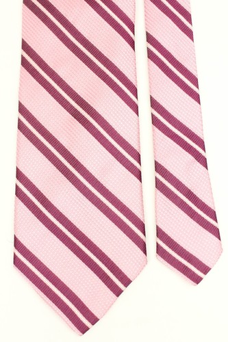 Ike Behar Pink/Mauve Diagonal Stripe Textured Weave 100% Silk Neck Tie USA Made - Picture 2 of 7