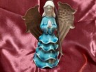 VINTAGE 6.5" ANGEL CHIME PATIO GARDEN HANGING GLAZED CERAMIC WITH TIN WINGS