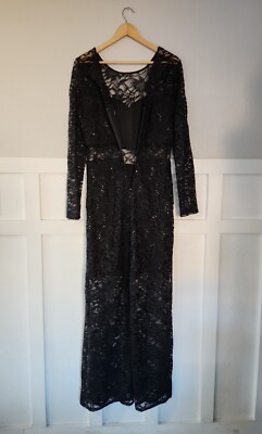 Bisou Bisou Maxi Floral Black Lace Dress long sleeves Size 12 Used | eBay
