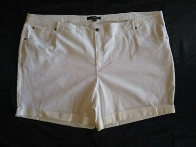 Heart Denim 24/7 White Jean SHORTs Sz 36W Stretch Cuffed  001