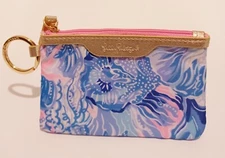 Lilly Pulitzer Wallet Pink & Blue ID Case Shade Seekers Keychain Card Holder NEW