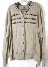 NWT Produce Company Women's 1X Tan LS Button Front w/ Hood Light Jacket USA Made