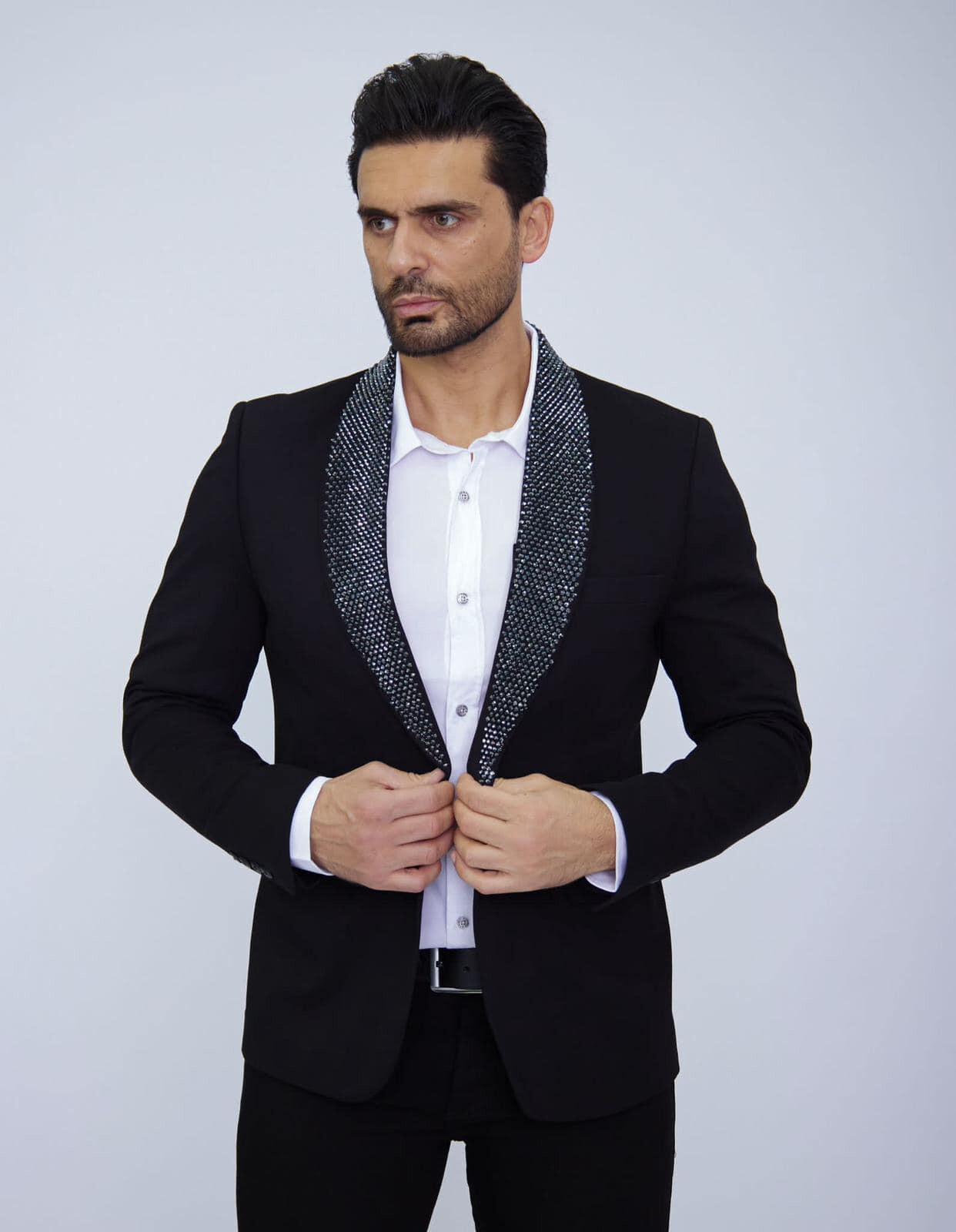 Designer Jacket Tuxedo Jacket Rhinestones Black Blazer Fitted Slim Fit ...