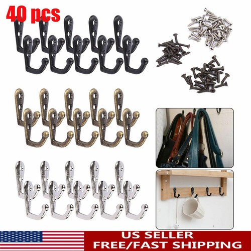 40 pack Hanging Metal Single Hook Clothes Hat Coat Robe Wall Door Hangers Hooks - Picture 1 of 15