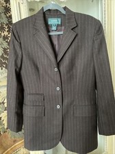 Ralph Lauren Brown Wool Skirt Suit Set SZ 10 Pinstripes Jacket midi Skirt Check