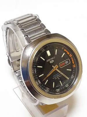 Seiko 5 Sports 6106-6410 Vintage Day Date 23jewels Blk Slv 