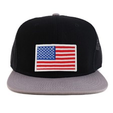White USA Flag Patch Flatbill Mesh Snapback Cap - FREESHIP