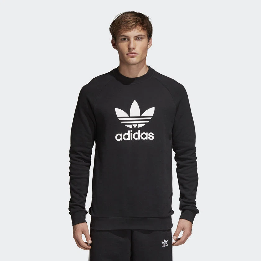 New Men Adidas Trefoil Crew Sweatshirt (CW1235) Black White | eBay