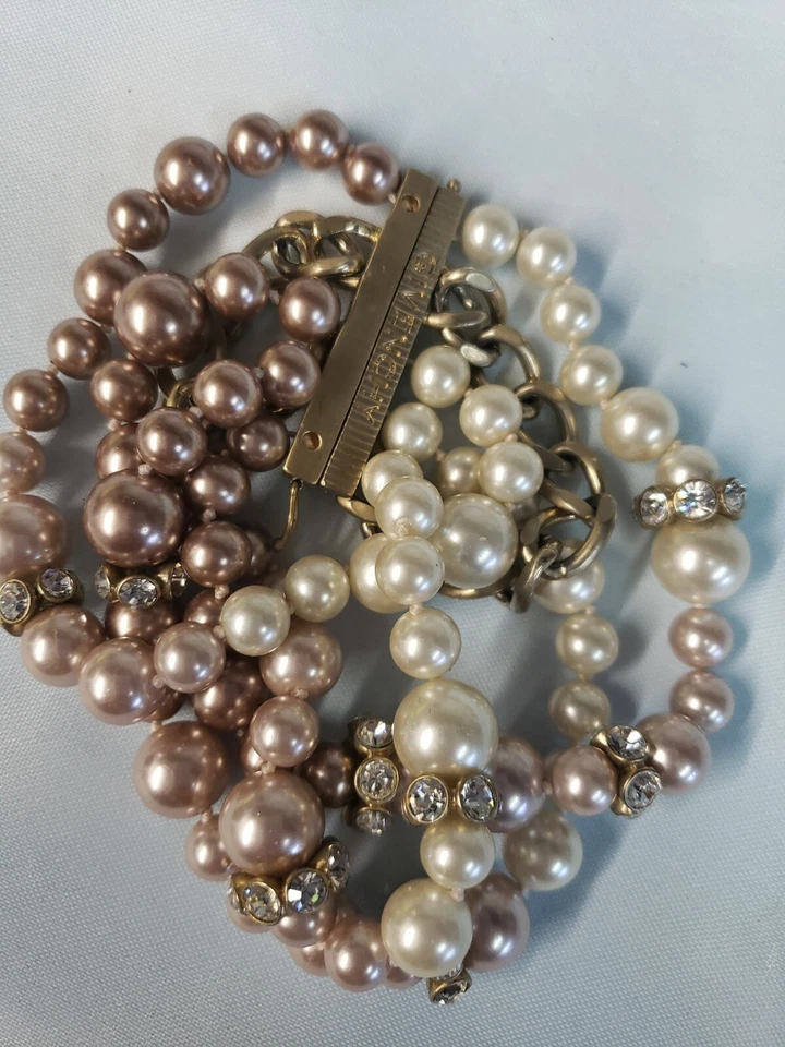 "Pulsera con cuentas multihilo logotipo GIVENCHY beige marrón tono perlas de imitación 7""" Foto 2 de 4