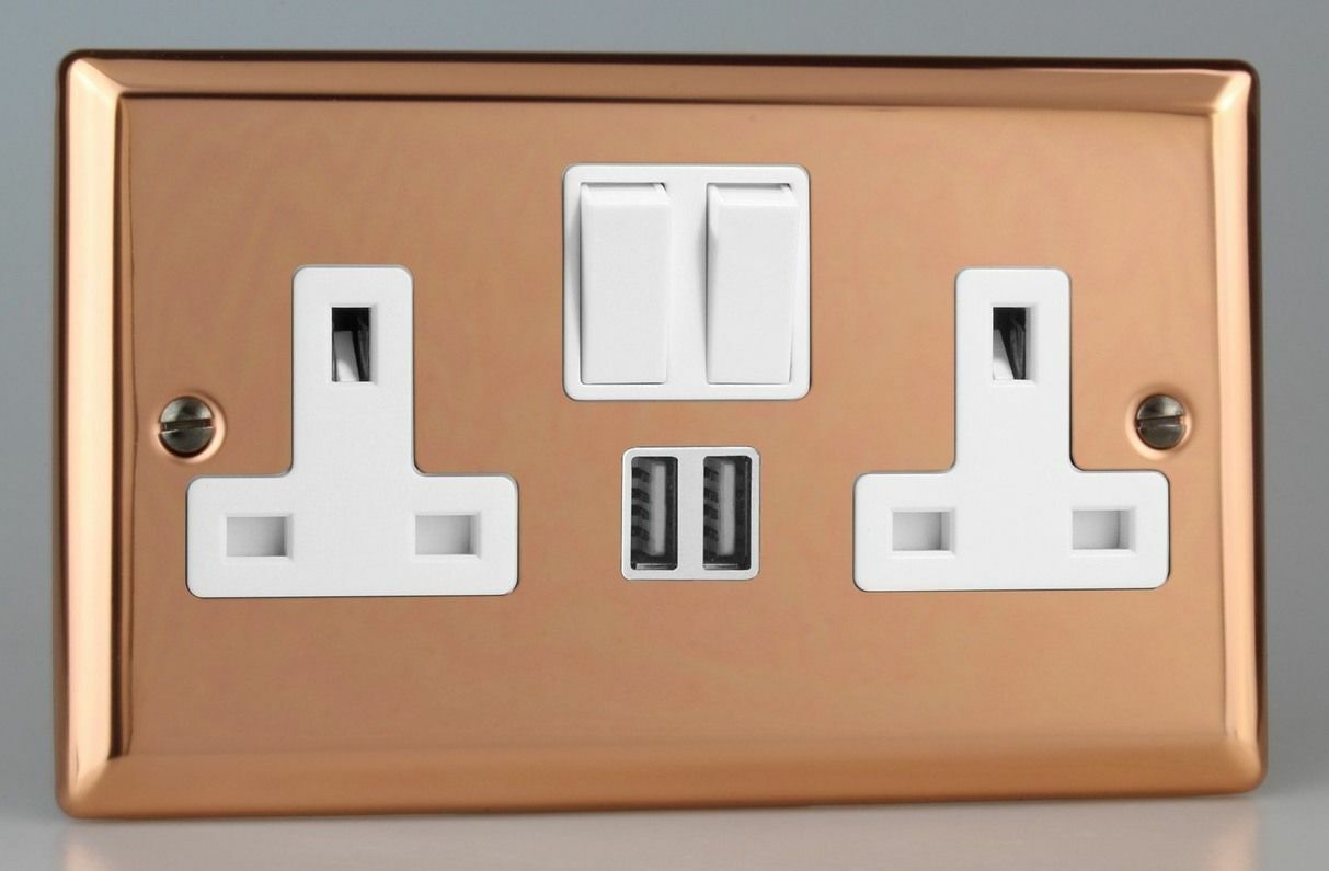 Varilight XY5U2SW.CU Urban Polished Copper 2 Gang 13A Plug Socket 2.1A USB