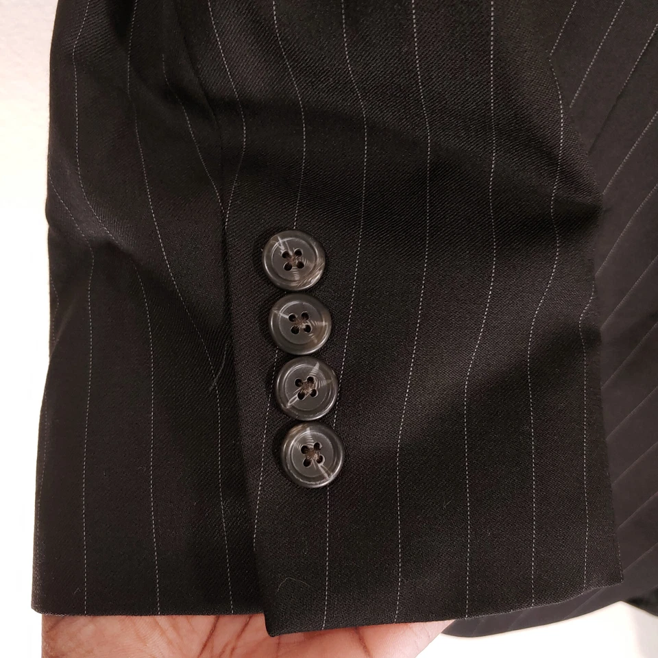 Chaps Suit Jacket Mens 48R Black Pinstriped Sport Coat Pocket 3 Bttn 2 Vent - Image 2 of 4
