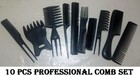 10 piece Hair Styling Comb Set Professional Black Hairdressing dye Brush Barbers