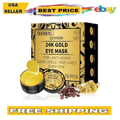 24K Gold Under Eye Patches, 70PCS for Dark Circles & Puffiness, Free Shipping