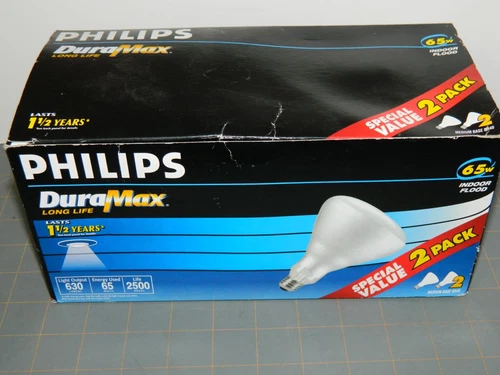 Philips DuraMax Indoor BR40 65W Flood Light Bulb- 2 Bulbs New FREE SHIP
