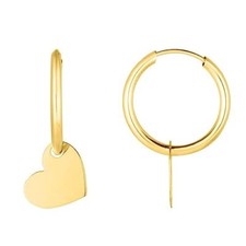 14K Yellow Gold Heart Dangle Hoop Earrings with Polished Finish, Endless Clasp
