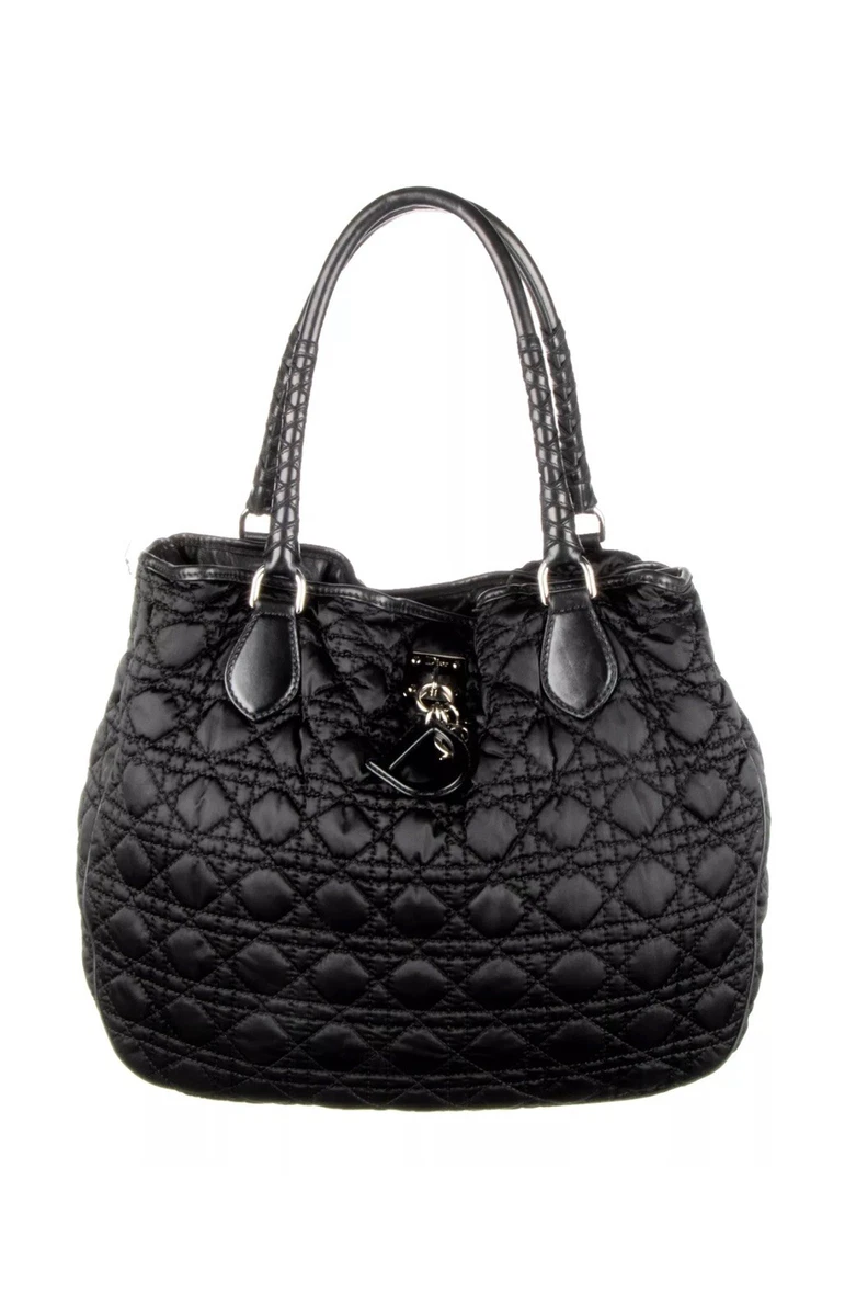 CHRISTIAN DIOR Quilted Satin Tote Bag Black